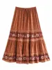 Kjolar vintage chic hippie kvinnor blommor tryckt hög elastisk midja strand bohemiska kjol damer rayon bomull a-line boho midi kjolar 230414