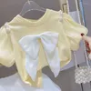 Roupas conjuntos de roupas meninas de meninas menina criança verão doce princesa se adapta às crianças broto de manga de manga de sopa de broto de top 2pcs