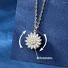 Pendant Necklaces Zircon Rotate Daisy Sunflower Choker Necklace Luxury Niche Rotating Crystal Flower Stainless Steel Jewelry