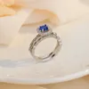 Cluster Rings Double Layer Pure 925 Silver Women's Ring Inlaid With Blue And Transparent Zircon Exquisite Light Luxury Style