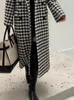 مزيج من الصوف النسائي معطف Houndstooth Women Vintage Faux Overcoat Female الخريف الشتاء السميك الدافئ سترة السيدات الكورية أزياء الطول معاطف المزيج 231114