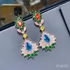 Baumeln Ohrringe EYER Luxus Bunte Anhänger Tropfen Vintage Blau CZ Zirkon Kristall Ohrring Modeschmuck Für Frauen Orecchini