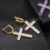 Swobodny krzyżowy kształt kropli kolczyki mikro brukanie sześcien cyrkonu mężczyźni kobiety purpurowe złote srebrne kolory krzyżowe kolczyki krzyżowe