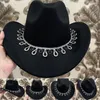 Berets 652f zwarte cowboyhoed met strass glitter cowgirl strip decoraties een maat voor de meeste vrouwen
