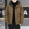 Мужские куртки Пуховик 2023 Зима с капюшоном и утолщенным модным ветрозащитным пальто 231114
