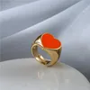 Cluster Rings Ins Real Gold Plated Multicolor Love Heart Ring Simple Retro Peach For Women Girls Fashion Jewelry Gift Cluster