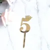 Parti Malzemeleri Küçük 1234567890 Akrilik Crown Dijital Doğum Günü Pastası Dekorasyonu Altın Trompet Glitter Plaka Ekme Pişirme Tatlı Elbise