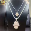 Gioielli ghiacciati Ciondolo hip-hop personalizzato Moissanite Hamsa in oro rosa bicolore da 3 pollici