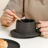 Cups Saucers 250ml Japanese Vintage Creative Black Ceramic Coffee And Elegant Handmade Latte Tea Cup Set Home Office Tableware