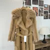 Kurtki damskie MMSIX skórzane futra płaszcze zimowe moda wysokiej jakości lapy plus długi swobodny pasek kintted talia 231114