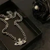 24SSデザイナーファッションViviene Westwoods Graziella Saturn Full Diamond Cuban Chain Necklace Cool Style Unisex汎用性のある甘いクールチョーカーネックチェーン