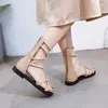 Sandalias planas con cremallera para mujer, zapatos informales con punta abierta y correa estrecha, estilo romano a la moda, verano 2023