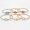 Chain Home Double Bangle Gold and Silver Bracelet 925 Sterling Plated 18k Rose Gold Bracelets T-shaped Open Spring Adjustable234v