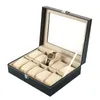 Titta på lådor Fall 2/3/10/12 Slots Storage Box Black Leather Organizer Mechanical Mens Watches Display Holder Jewelry Gift Case