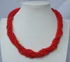 Chaînes Fashion 8strands Collier de perles de corail rondes rouges avec fermoir léopard / guépard Zircon