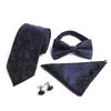 Bow Ties Paisley Floral For Men Blue Tie Pocket Squares Szyty szyi męskie krawat Wedding Business Akcesoria A088