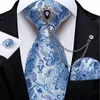 Noeuds papillon bleu clair Paisley hommes 8 cm mouchoir boutons de manchette broche en cristal de luxe accessoires de fête de mariage cadeau en gros