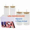 12oz 16oz USA Warehouse Wasserflaschen DIY leere Sublimationsdosenbecher geformte Bierglasbecher mit Bambusdeckel und Strohhalm für Eiskaffee-Soda GG0201
