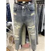 Jeans da uomo 2023 Autunno Streetwear Designer Maschi Marca Strappato Stampa Jean Uomo Hip Hop Hole Personalità Pantaloni Skinny