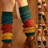 Women Socks Winter Chunky Twist Cable Knit Japanese Style Triple Colorblock Stitching Boot Cuffs Cover Faux Wool Thicken