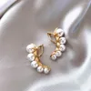 Backs oorbellen Zuid -Korea's Design Fashion Jewelry 14K Gold Compated Simple Pearl Elegant Women's Daily Work Accessories