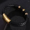Bedelarmbanden mode sieraden zwart dubbel gevlochten leer voor mannen gouden kleur roestvrijstalen magneet gesp mannelijke armbanden cadeau fr0777