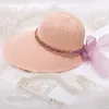 Cappelli a tesa larga Summer Women's Outdoor Sunscreen Chain Garza Ribbon Bow Large Beach Parasole Hat