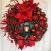 Christmas Decorations Wreath with Lamp Bow Ball Big Red Flower Navidad Party Wall Door Window Fireplace Staircase Balcony Garden 2023 231113