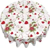 Table Cloth Round Tablecloth 60 Inch Valentine's Day White Vintage Red Heart Rose For Rustic Farmhouse Kitchen Decor Waterproof