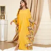 Ubrania etniczne Afrykańskie sukienki dla kobiet żółte z długim rękawem Poliester Plus Printing Sukienki Muzułmańska moda Abaya