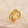 Wedding Rings Fashion Line Cross For Women Gold Color Stainless Steel Adjustable Ring Christmas Jewelry Gift Wholesale