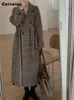 Mezclas de lana para mujer Cotvotee Gingham Coat Mujer Otoño Invierno Moda Manga larga Suelta Vintage Lace Up Turn Down Collar Chaqueta 231113