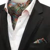 Laços de luxo homens seda ascot gravata conjunto homem cravat lenço define floral paisley bolso quadrado gravata para festa de casamento