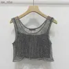 T-Shirt Tasarımcı Rozeti Tişörtler, Rhinestone Hollow Mesh Camisole Kadın Giyim Seksi Yular Tankları Goodgood