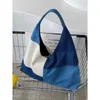 Borse da sera Borsa a tracolla in denim da donna in tela con cuciture Borsa a mano in tessuto femminile a contrasto di colore Borsa a mano grande casual da donna dal design retrò