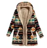 Womens Wool Blends Winter Cotton Hemp Printed Hooded Sweater Warm Plush Coat 231113