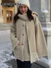 Cappotto da donna in misto lana vintage in lana solida per donna Elegante cappotto monopetto autunnale con sciarpa Capispalla femminile di lusso High Street 231114