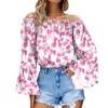 Blouses feminina Mulheres fora da blusa Shouler Tops de estampa floral com manga longa de campainha Ladies de verão grande túnica boho praia BLUSAS