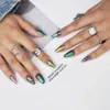 Unhas Postiças 10 PCS Unhas Falsas Artesanais Estilo Boêmio Francês Longo Unhas Falsas Destacáveis Imprensa Reutilizável em Adesivo de Unhas (Versão Personalizada) Q231114