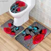 Rideaux de douche Salle de bain bain imperméable rideau de douche maison entrée paillasson ensemble siège de toilette couverture tapis bain anti-dérapant tapis de sol R231114