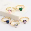 Cluster Rings Ins Creative Zircon Heart-Shaped Ring Simple Retro Colorful Peach Heart For Women Girls Fashion Jewelry Gift