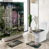 Zasłony prysznicowe vintage antyczne drewniane drzwi kurtyna prysznicowa wiejska farma kamień ceglany ściana cokołowa dywanika toaletowa okładka łazienki deco set R231114
