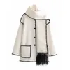 Mulheres misturas de lã zach ailsa outono inverno usar pequeno perfumado vento contraste cor borda cachecol decoração solto casaco de lã 231114