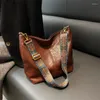 Sacs de taille femmes sac à suspendre Vintage en cuir PU mode épaule fronde Simple large sangle seau bandoulière couleur unie
