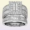 Vecalon Charm Order Ring Set 925 Стерлинговая серебряная принцесса с бриллиантами CZ Cringed Crings для женщин для женских свадебных ювелирных изделий9450601