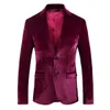 メンズスーツベルベットスーツジャケットメンズビジネスベロアブレザーコートスタイルダークパターンデザインファッション1つのボタンとスリム