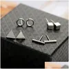 Stud New Round Triangle Studs Earrings Shaped Sier Gold Black Color Alloy Earring For Women Ear Jewelry 4 Pairs Drop Delivery Dhgarden Dhk14