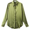 Bloups feminina camisas fígado de seda verde de cetim Blusa das mulheres e blusas elegantes elegantes boho manga longa plus size slim 230414