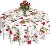 Table Cloth Round Tablecloth 60 Inch Valentine's Day White Vintage Red Heart Rose For Rustic Farmhouse Kitchen Decor Waterproof