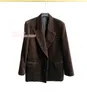 Wool Blends Women Winter Jacket Corduroy Płaszcz Blezer Dark Brown Turndown Collar Class